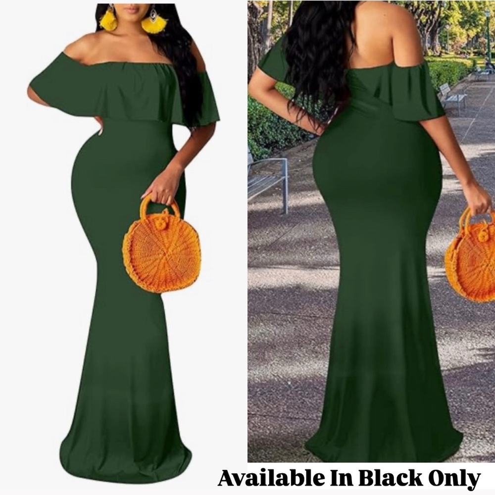 NEW Off The Shoulder Maxi Dress Black Ruffle Evening Party Long Dress Size L - Picture 6 of 12
